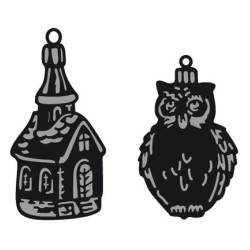 (CR1381)Craftables stencil Tiny's ornaments church & owl