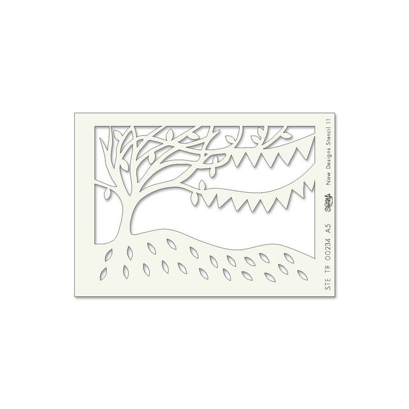 (STE-TR-00233-A5)Claritystamp Art Stencil A5 Bunting Tree