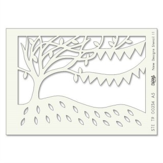 (STE-TR-00233-A5)Claritystamp Art Stencil A5 Bunting Tree