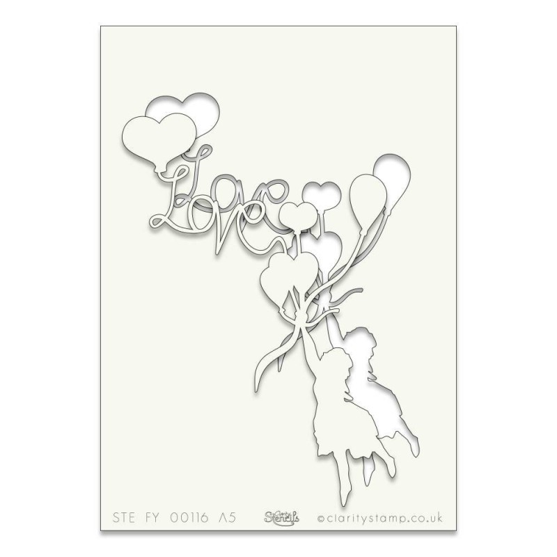 (STE-FY-00116-A5)Claritystamp Art Stencil A5 Girl Love Ballon
