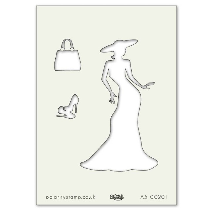 (STE-FA-00201-A5)Claritystamp Art Stencil A5 Elegant Lady And Ac