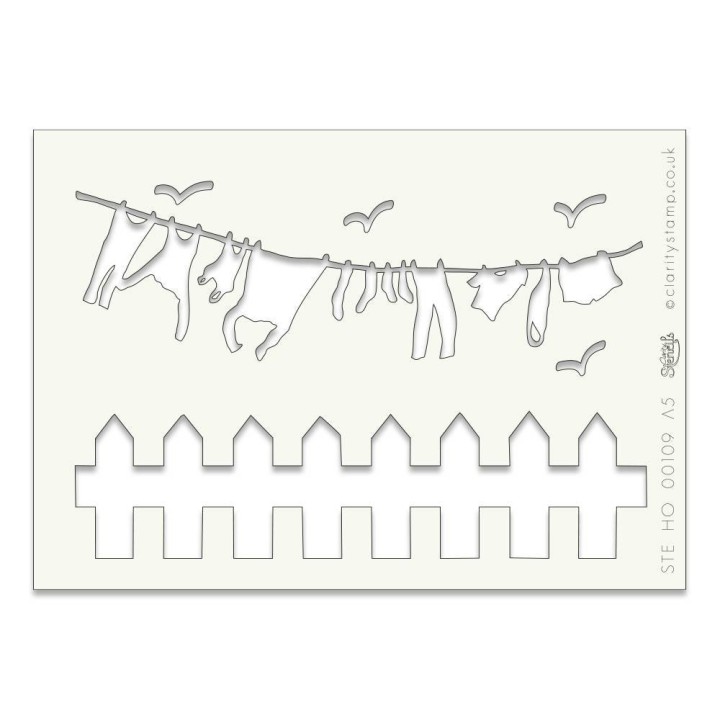 (STE-HO-00109-A5)Claritystamp Art Stencil A5 Washing Line