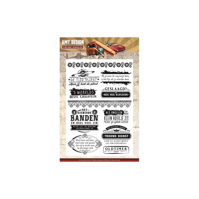 (ADCS10013)Clearstamp - Amy Design - Vintage Vehicles - Tekst