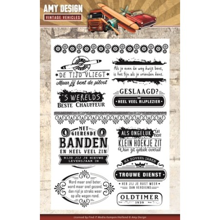 (ADCS10013)Clearstamp - Amy Design - Vintage Vehicles - Tekst