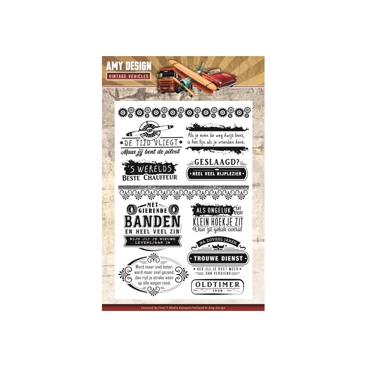 (ADCS10013)Clearstamp - Amy Design - Vintage Vehicles - Tekst