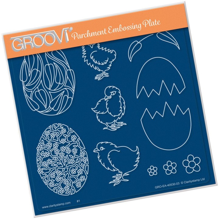 (GRO-BI-40530-03)Groovi Plate A5 ORNATE EGGS & CHICKS