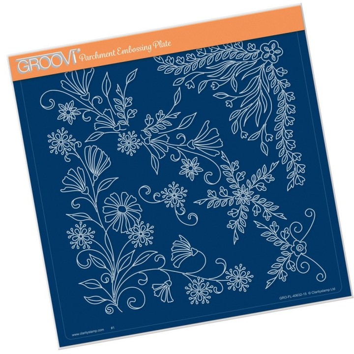 (GRO-FL-40632-15)Groovi Plate TINA'S FLORAL SWIRLS & CORNERS 1