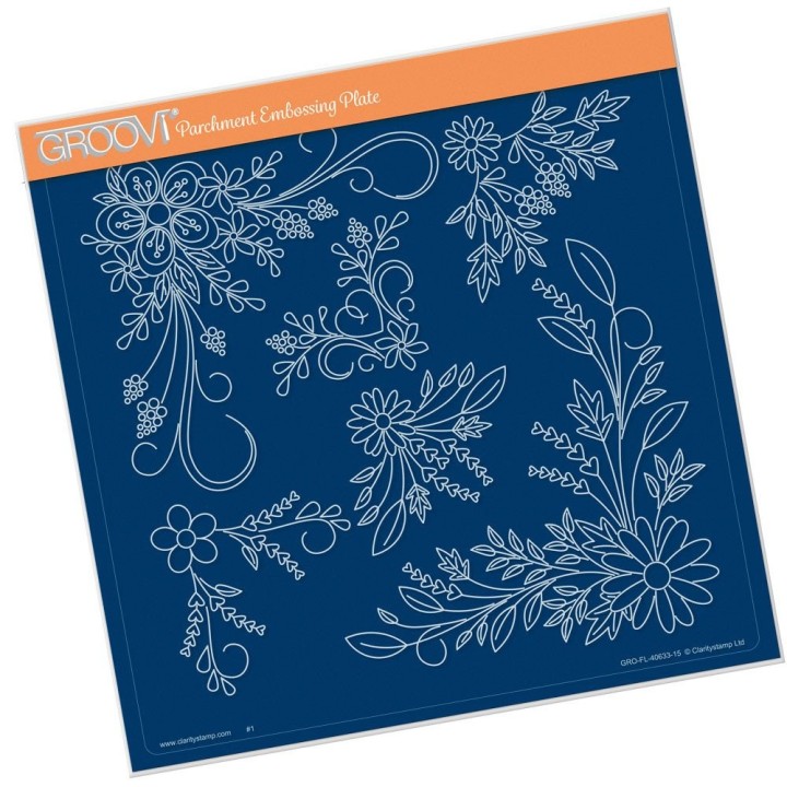 (GRO-FL-40633-15)Groovi Plate TINA'S FLORAL SWIRLS & CORNERS 2