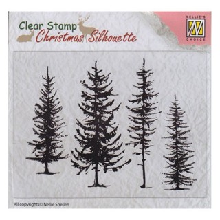 (CSIL004)Nellie's Choice Clear stamps Christmas Silhouette Pine trees