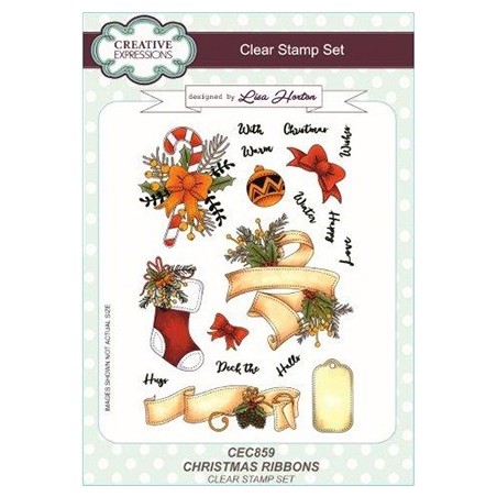 (CEC859)Clear Stamps set Christmas Ribbons