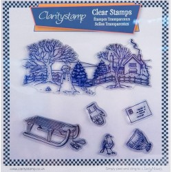 (STA-WI-10491-A4)Claritystamp Jayne Nestorenko Winter Scene Sled Clear Stamps