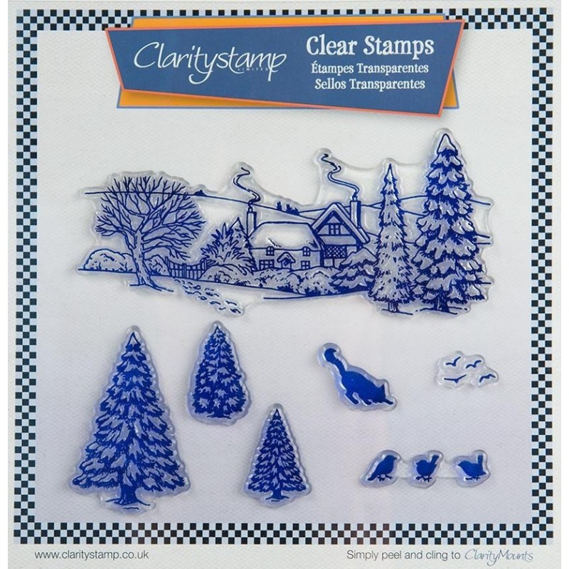 (STA-WI-10492-A4)Claritystamp Jayne Nestorenko Winter Scene Cat Clear Stamps