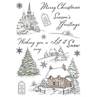 (AS006)Wild Rose Studio`s A5 stamp set Winter Cottages