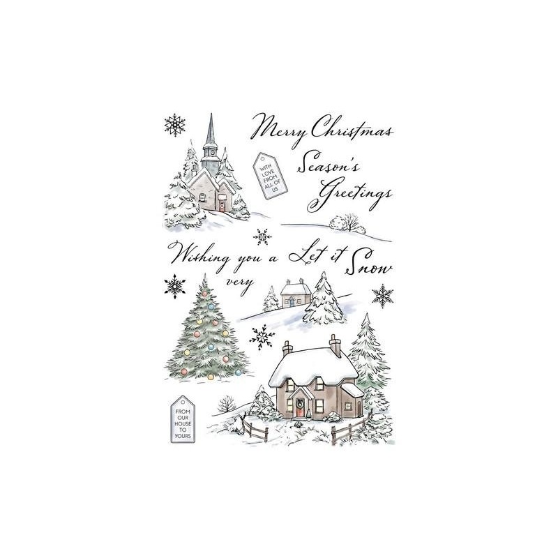 (AS006)Wild Rose Studio`s A5 stamp set Winter Cottages
