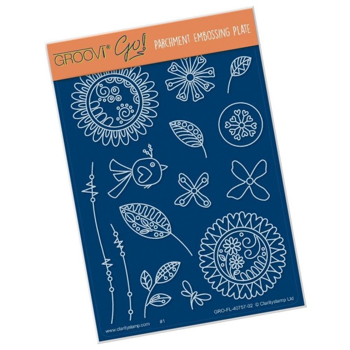 (GRO-FL-40757-02)Groovi® plate A6 TINA'S DOODLE FLOWERS 2