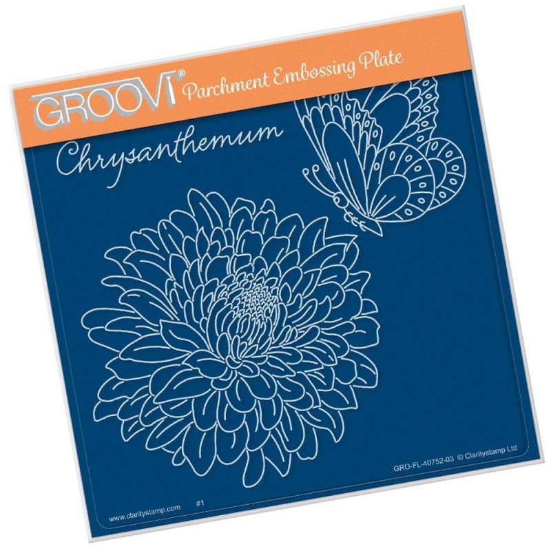 (GRO-FL-40752-03)Groovi Plate A5 CHRYSANTHEMUM AND BUTTERFLY