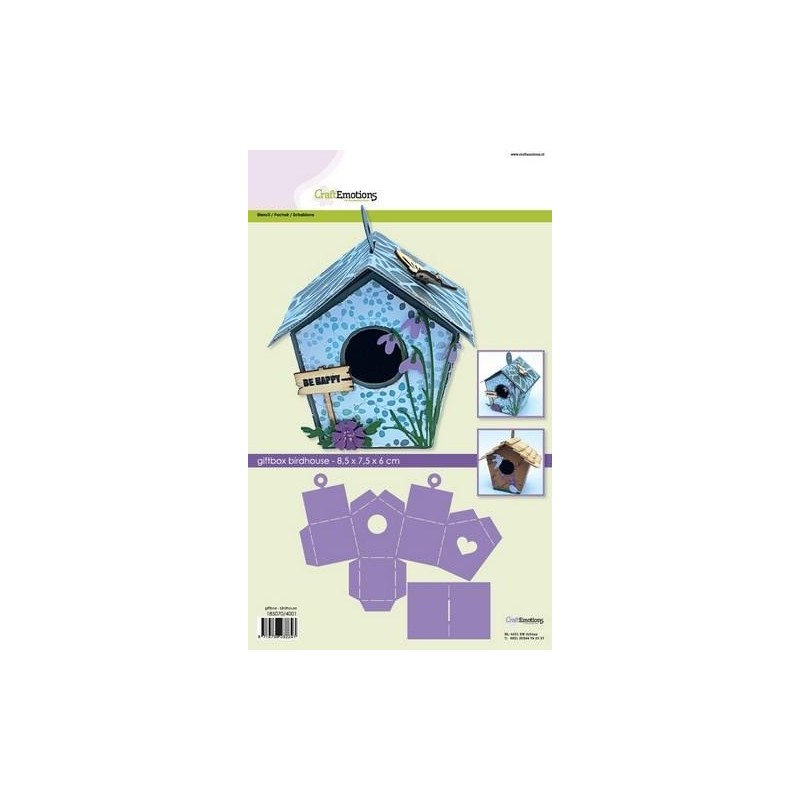 (185070/4001)CraftEmotions stencil giftbox - birdhouse