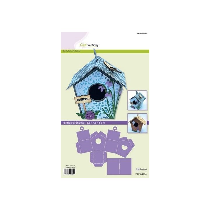 (185070/4001)CraftEmotions stencil giftbox - birdhouse