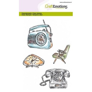 (1282)CraftEmotions clearstamps A6 - Vintage radio, clock