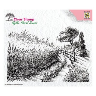 (IFS005)Nellie's Choice Clear Stamp idyllic floral scene Cornfield and country road