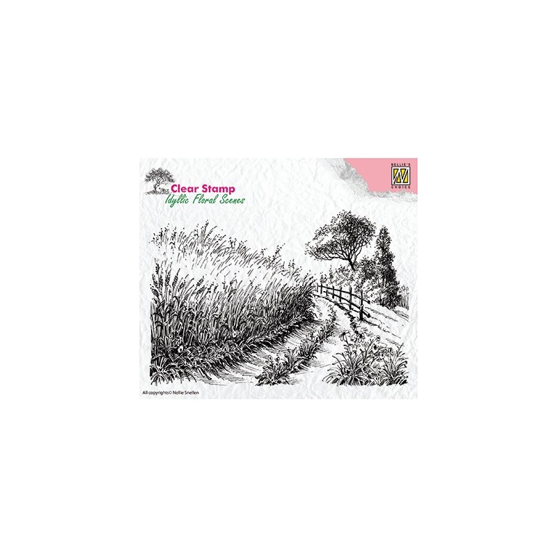 (IFS005)Nellie's Choice Clear Stamp idyllic floral scene Cornfield and country road