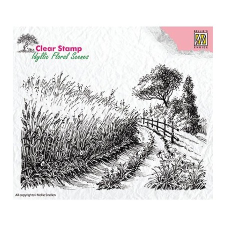 (IFS005)Nellie's Choice Clear Stamp idyllic floral scene Cornfield and country road