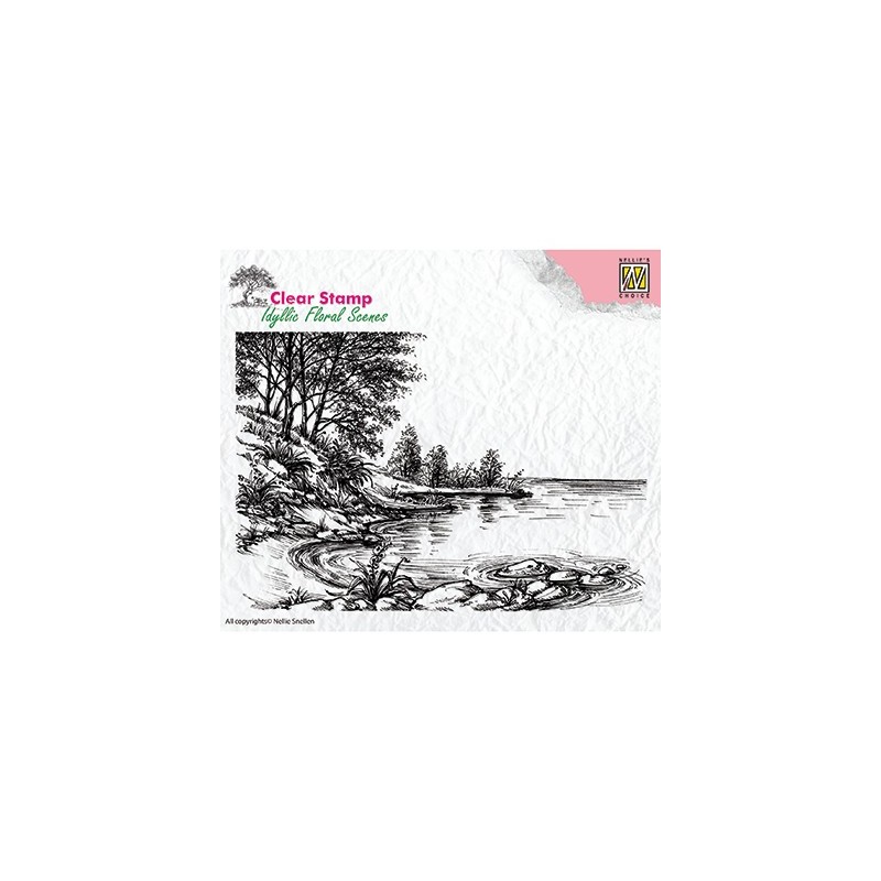 (IFS006)Nellie's Choice Clear Stamp idyllic floral scene Waters edge