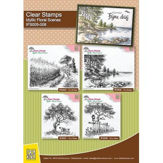 (IFS006)Nellie's Choice Clear Stamp idyllic floral scene Waters edge