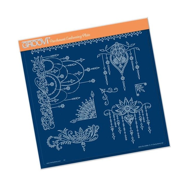 (GRO-PA-40995-15)Groovi Plate A4 TINA'S HENNA DROPLETS
