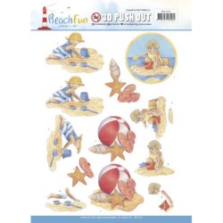 (SB10270)3D Push Out - Jeanine's Art - Beach Fun - Playing in the sun