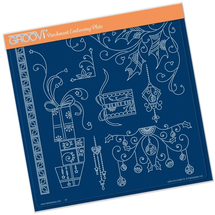 (GRO-CH-41008-15)Groovi Plate A4 TINA'S CHRISTMAS PRESENTS & HOLLY
