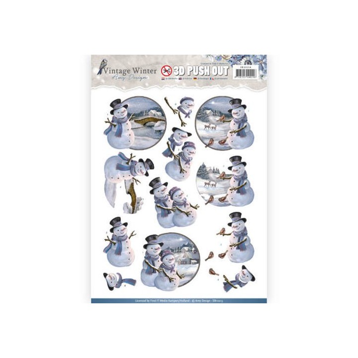 (SB10214)3D Pushout- Amy Design - Vintage Winter - Snowman