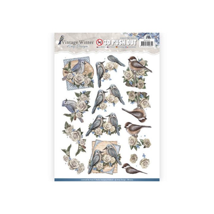 (SB10215)3D Pushout- Amy Design - Vintage Winter - Winter Birds