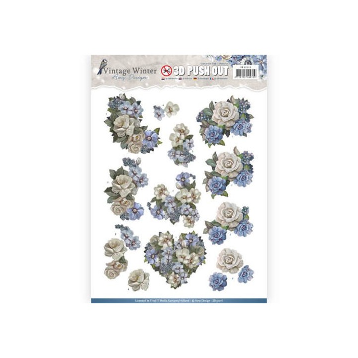 (SB10216)3D Pushout- Amy Design - Vintage Winter - Winter Flowers