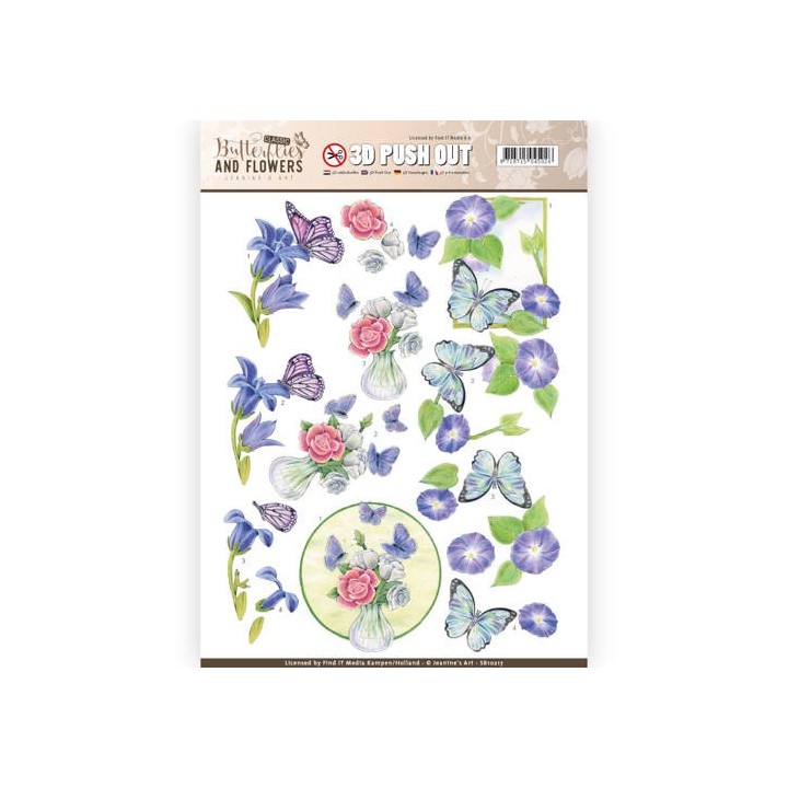 (SB10217)3D Push Out - Jeanine's Art - Classic Butterflies and Flowers - Butterflies on blue flowers