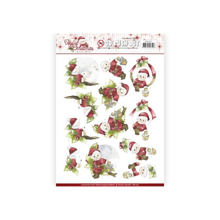 (SB10207)3D Pushout - Precious Marieke - Joyful Christmas - Santa on branch