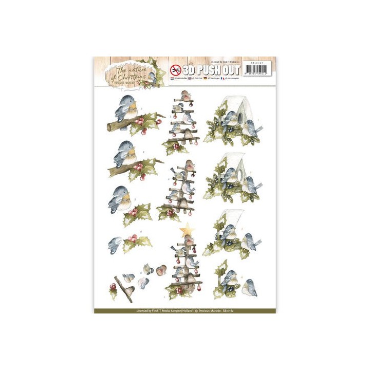 (SB10182)3D Pushout - Precious Marieke - The Nature of Christmas - Christmas Birds
