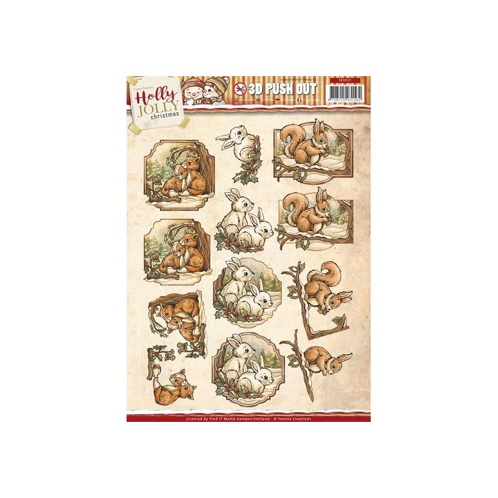 (SB10121)3D Pushout - Yvonne Creations - Holly Jolly - Animals