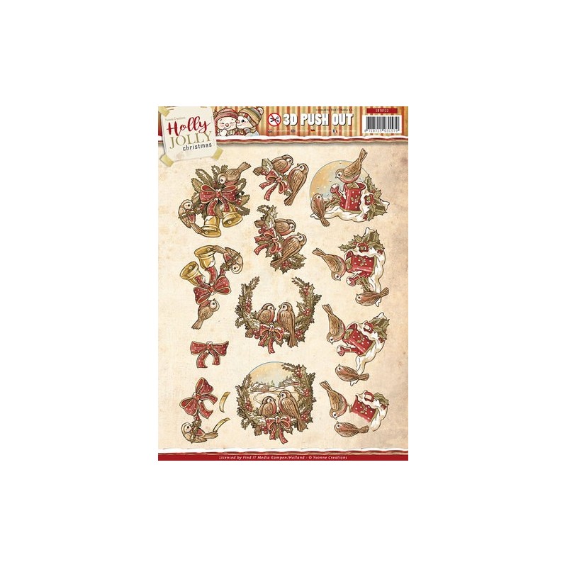 (SB10122)3D Pushout - Yvonne Creations - Holly Jolly - Birds