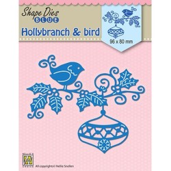 (SDB064)Nellie's Shape Dies Blue Holly branch, bauble & bird