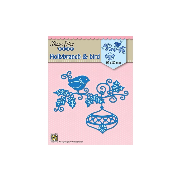 (SDB064)Nellie's Shape Dies Blue Holly branch, bauble & bird