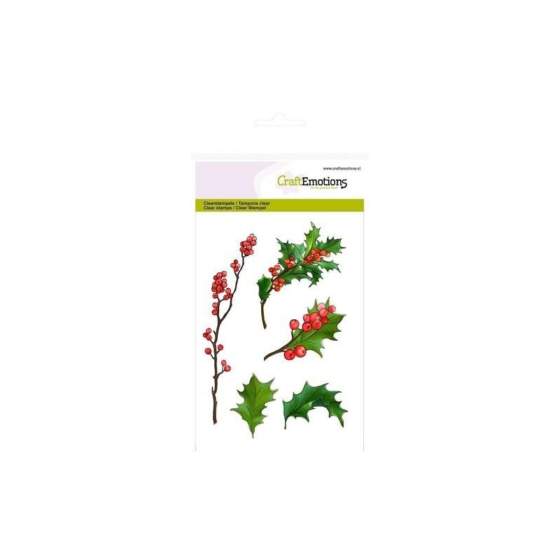 (1292)CraftEmotions clearstamps A6 - berry twigs and holly leaves