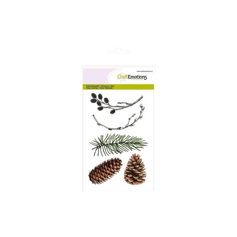 (1295)CraftEmotions clearstamps A6 - pine branch, willow catkins