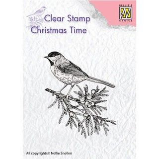 (CT023)Nellie's Choice Clear Stamp Christmas time Conifer branch with bird