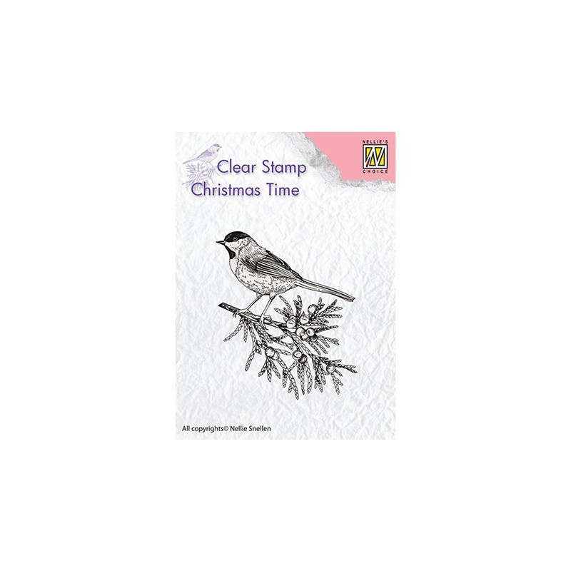 (CT023)Nellie's Choice Clear Stamp Christmas time Conifer branch with bird