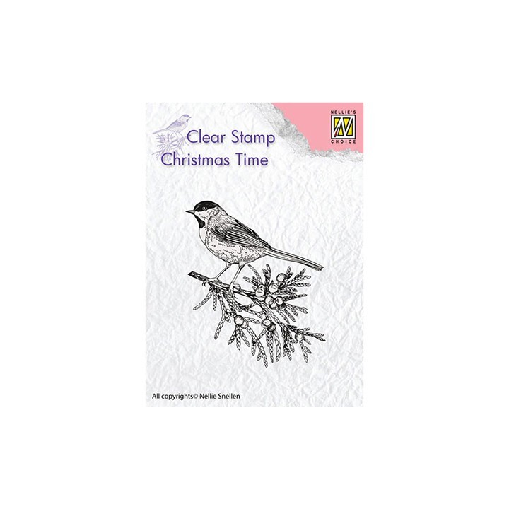 (CT023)Nellie's Choice Clear Stamp Christmas time Conifer branch with bird