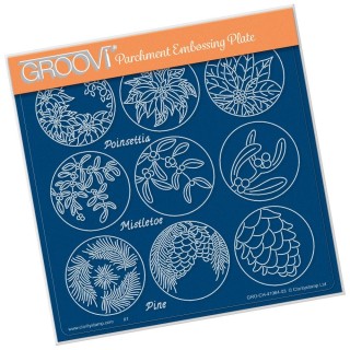 (GRO-CH-41064-03)Groovi Plate A5 LINDA'S 123 - POINSETTIA, MISTLETOE & PINE