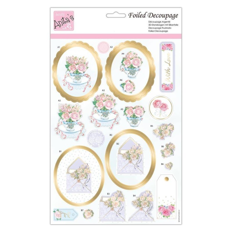 (ANT 169888)Anita's Foiled Decoupage Roses At Tea Time