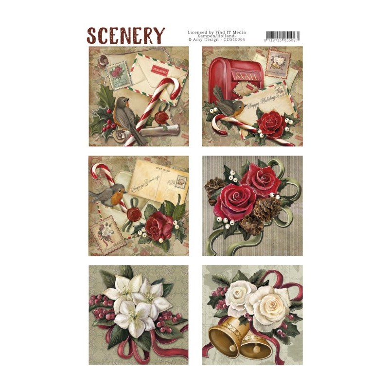 (CDS10004)Die Cut Topper - Scenery - Christmas roses