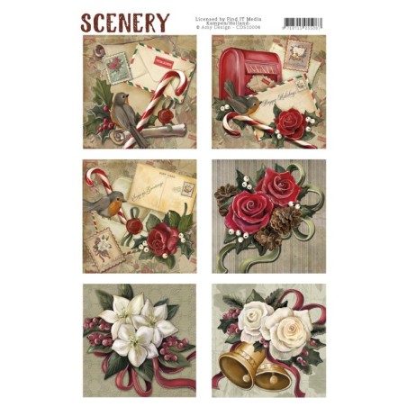 (CDS10004)Die Cut Topper - Scenery - Christmas roses